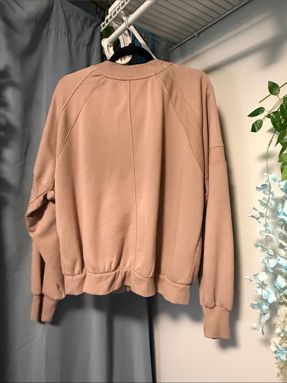 Zip-Front Bomber Jacket style sweatshirt daily practice anthropologie in Taupe - Picture 3 of 3